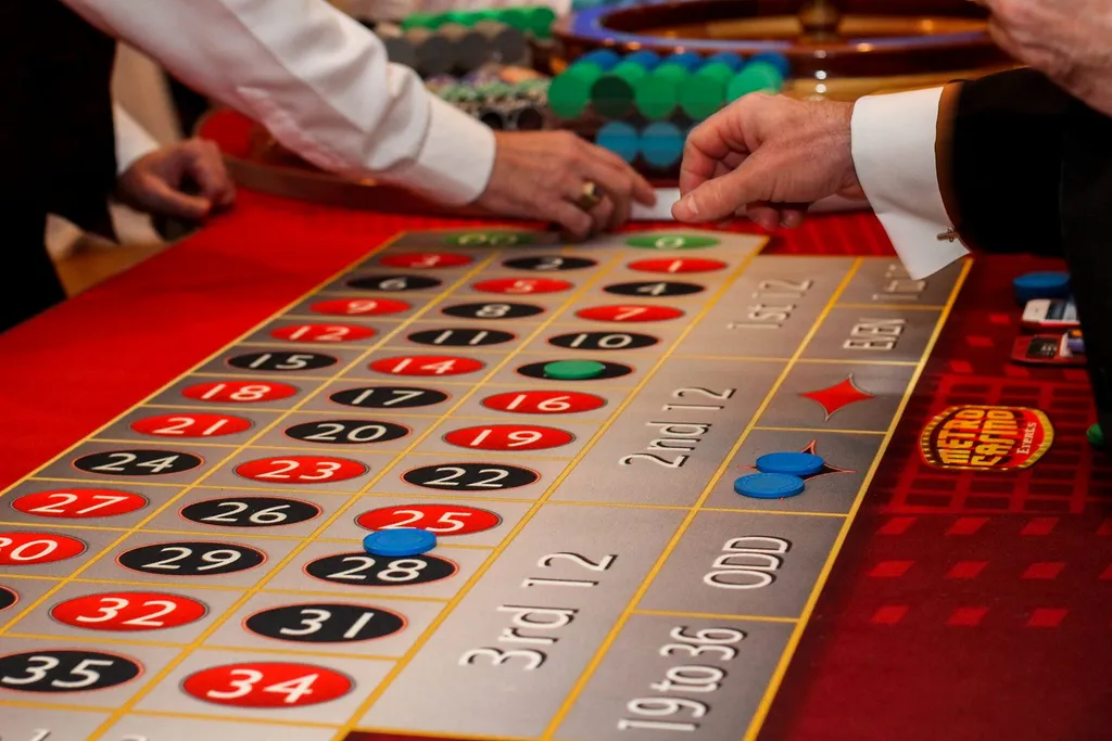 Chips on a roulette betting layout